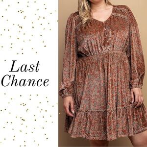 Printed Velvet V-neck Dress